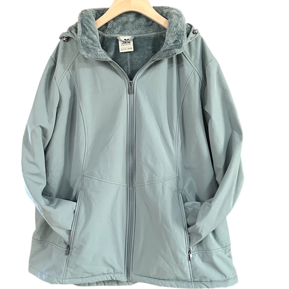 ZeroXposur Softshell Jacket Womens 2XL Pewter Blue Excellent Faux Fur Lined Hood